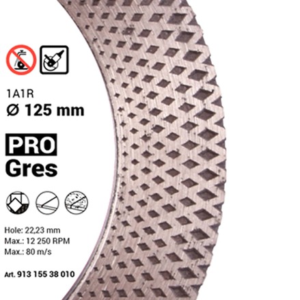 Круг алмазный отрезной/шлифовальный 125х22,23мм, 1А1R PRO Gres, Baumesser Изображение