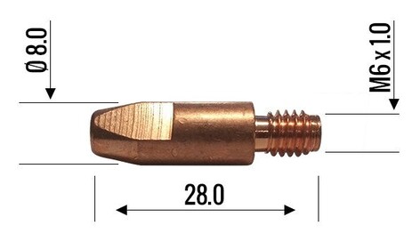 Наконечник сварочный E-Cu - M6 D 0,8/8,0/28мм, 140.0051, Abicor Binzel Изображение