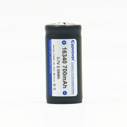 Акумулятор літієвий Li-Ion 16340, з захистом 700mAh, 3,6-3,7В, 16340, Keeppower Зображення