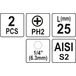 Біта торцева PH2x25мм, 1/4", (6,35мм), (2шт), AISI S2, YT-77872, Yato Зображення
