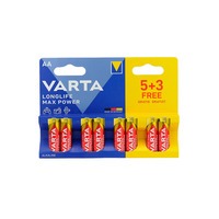 Батарейка Varta AA Longlife Max Power 8шт Mignon 4706 STILO (LR6) MN1500 1.5V B4 Alkaline Max Tech Зображення