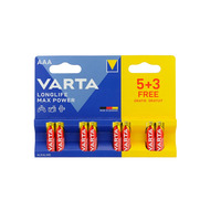 Батарейка Varta AAA Longlife Max Power 8шт Mignon 4703 (LR3) MN2400 1.5V B4 Alkaline Max Tech Изображение