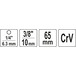 Адаптер для торцевих головок 3/8", (10мм), L=65мм, CrV, YT-04626, Yato Зображення