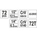 Набір головок торцевих 1/2" + 1/4", 72 предмети, Cr-V, (YT-38782), YATO Зображення