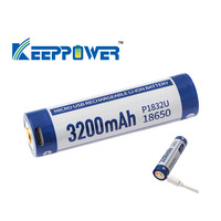Аккумулятор литиевый Li-Ion 18650, с защитой 3200mAh, 3,6-3,7В, с функцией зарядки USB, 18650, P1832U, Keeppower Изображение