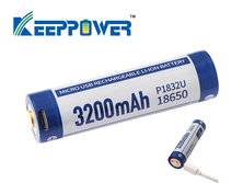 Акумулятор літієвий Li-Ion 18650, з захистом 3200mAh, 3,6-3,7В, з функцією заряджання USB, 18650, P1832U, Keeppower Зображення