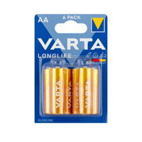 Батарейка Varta AA Longlife Mignon 4106, (LR6) MN1500, 1.5V, B6 Alkaline, 6шт (100087678) Зображення